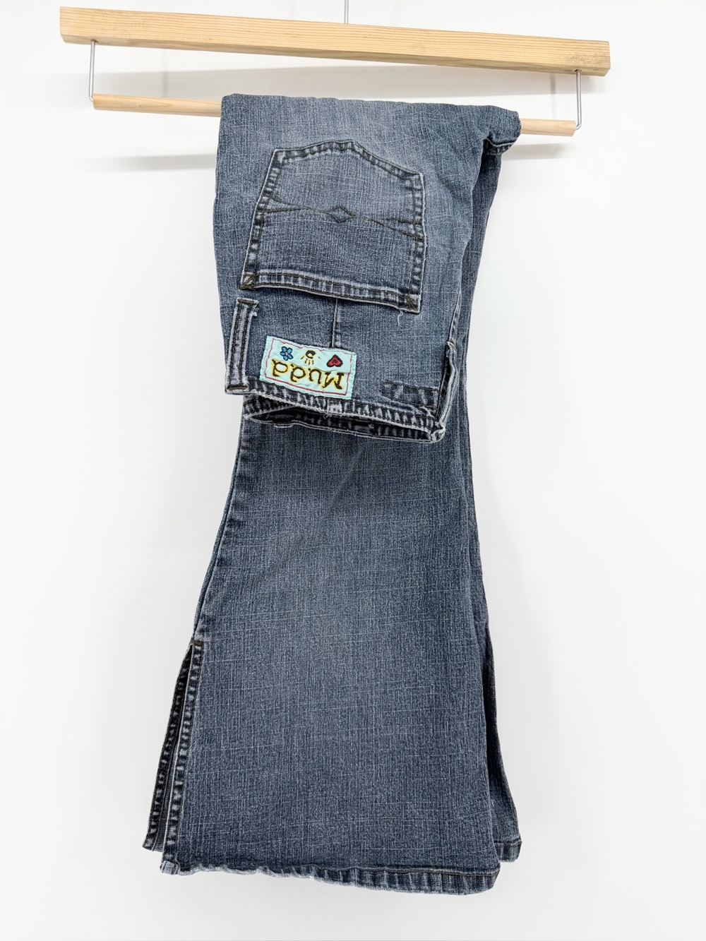 Vintage Mudd Size 10 W23 Y2K Flare Side Slit Stretch Jeans Double Belt Loops